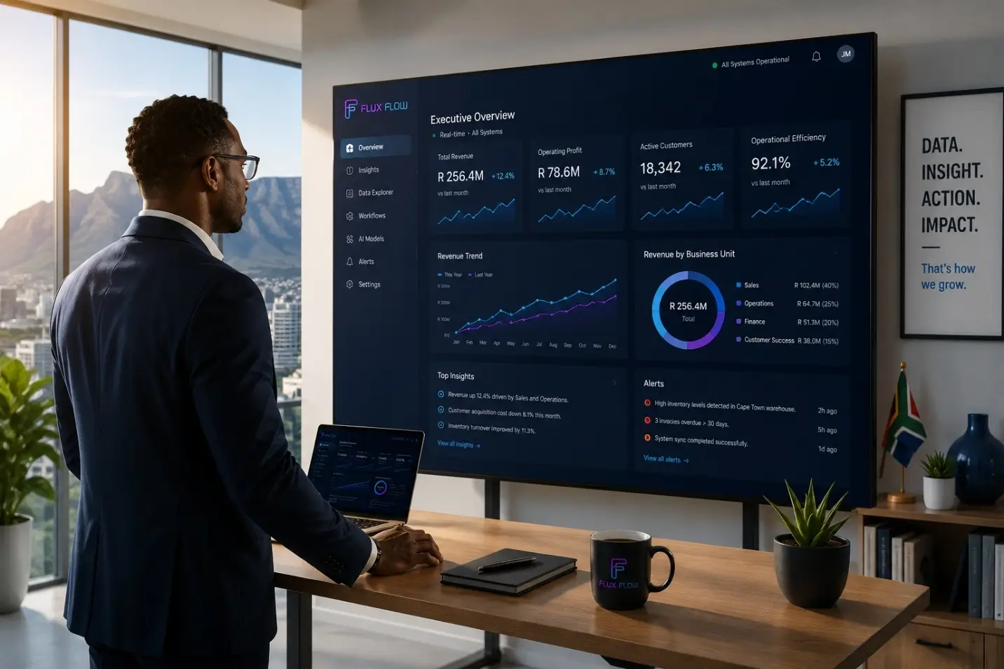 A leadership team using unified, real-time metrics to move from data to action.